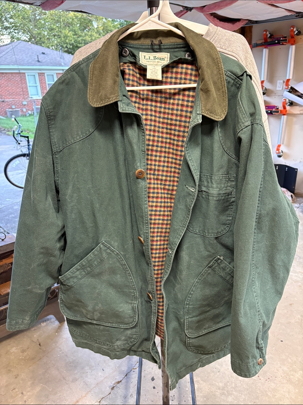 Vintage L.L. Bean Green Canvas Field BarnJacket w/ Brown/Olive Corduroy Collar